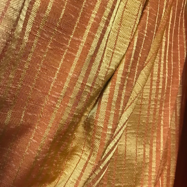 CURTAIN, Pair Orange Yellow Stripe Silk